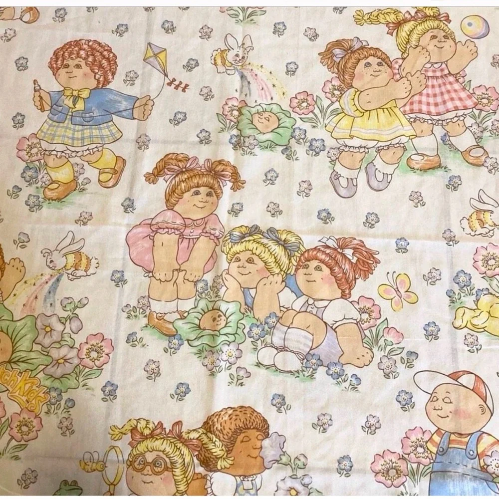 Vintage 80s Cabbage Patch Kids Themed Twin Sheet Bedding Fabric